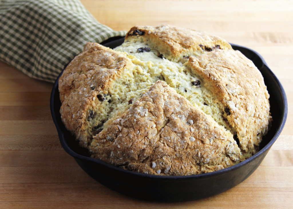 Irish soda bread in its baking dish