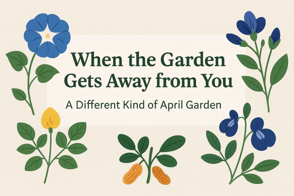 April Garden plants...morning glory, butterfly pea, and peanuts