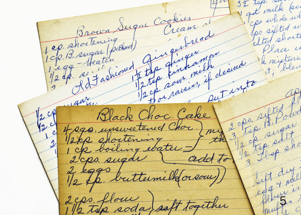 Thimble & Tansy blog showing recipes handwritten on index cards